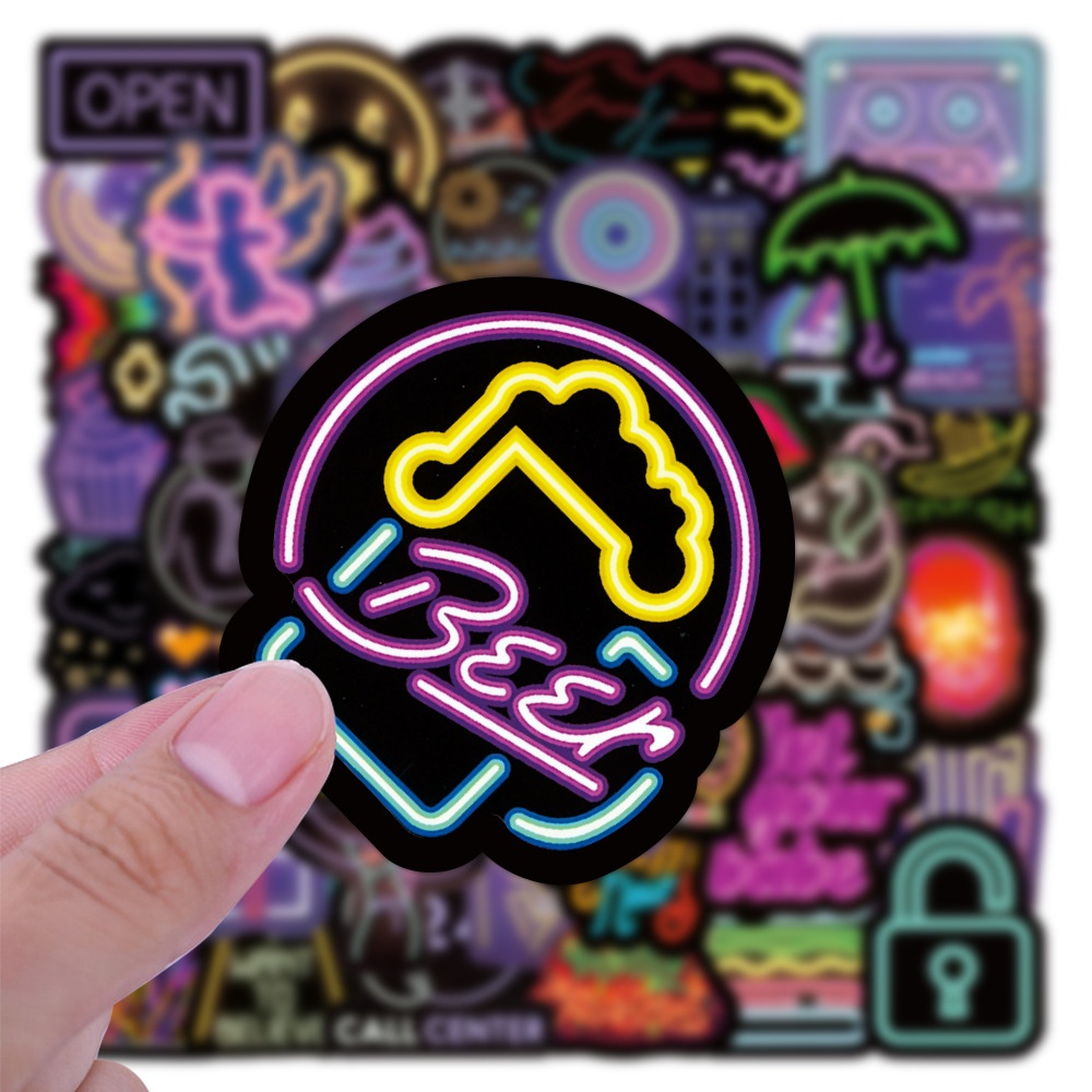 50 Sticker Neon dạ quang/ tiệc tùng cute chống nước dán laptop, hình dán mũ bảo hiểm, dán xe, điện thoại, mã 108