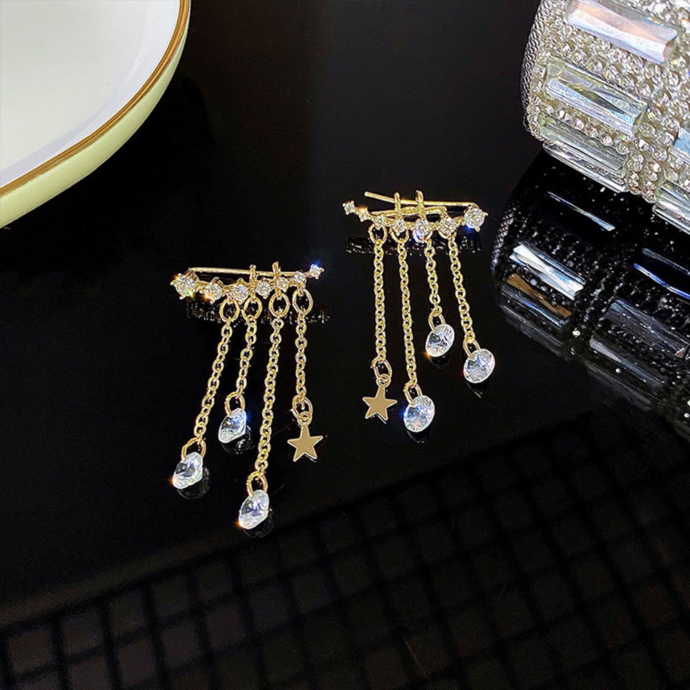 Bông Tai Hình Ngôi Sao Đính Đá Phối Tua Rua Thời Trang Thanh Lịch Dành Cho Nữ