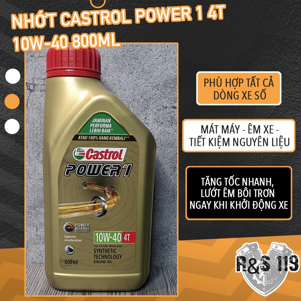 DẦU NHỚT XE MÁY SỐ CASTROL POWER 1 4T 10W40 800ML (0,8L)