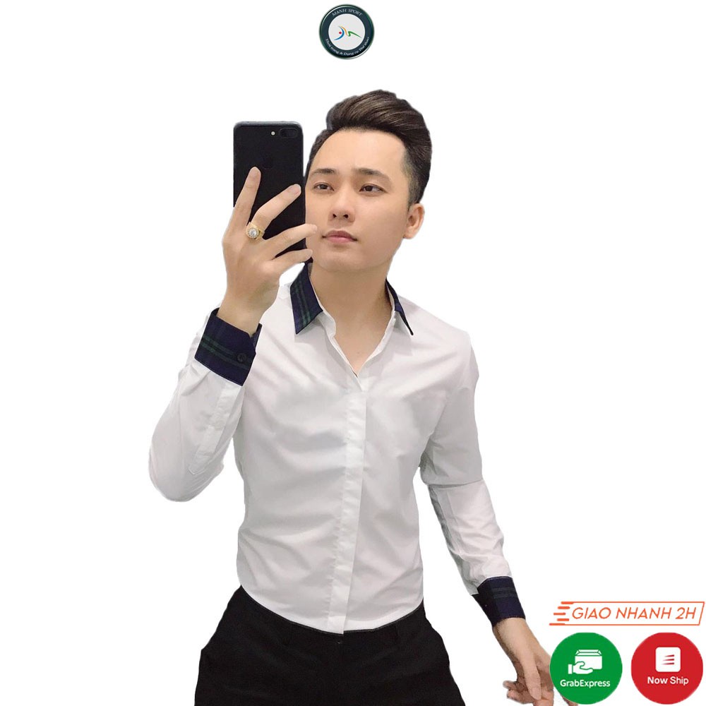 Áo Sơ Mi Nam Trắng Dài Tay Phối Kẻ Vàng Vải Lụa Trơn Cao Cấp Form Body [15] | BigBuy360 - bigbuy360.vn