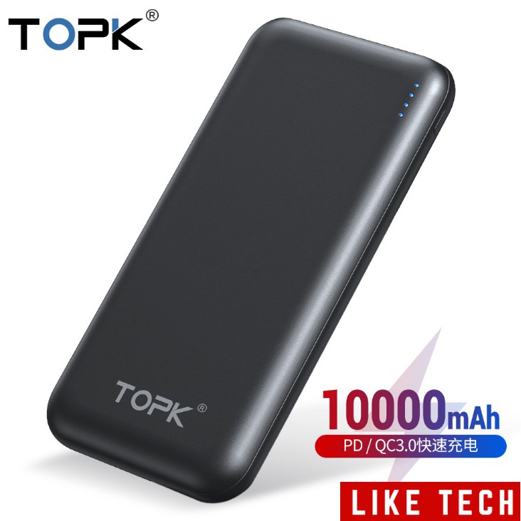 Sạc dự phòng cao cấp - Sạc dự phòng hiệu TOPK 10000 mAh có 2 cổng sạc usb QC 3.0 hàng chính hãng