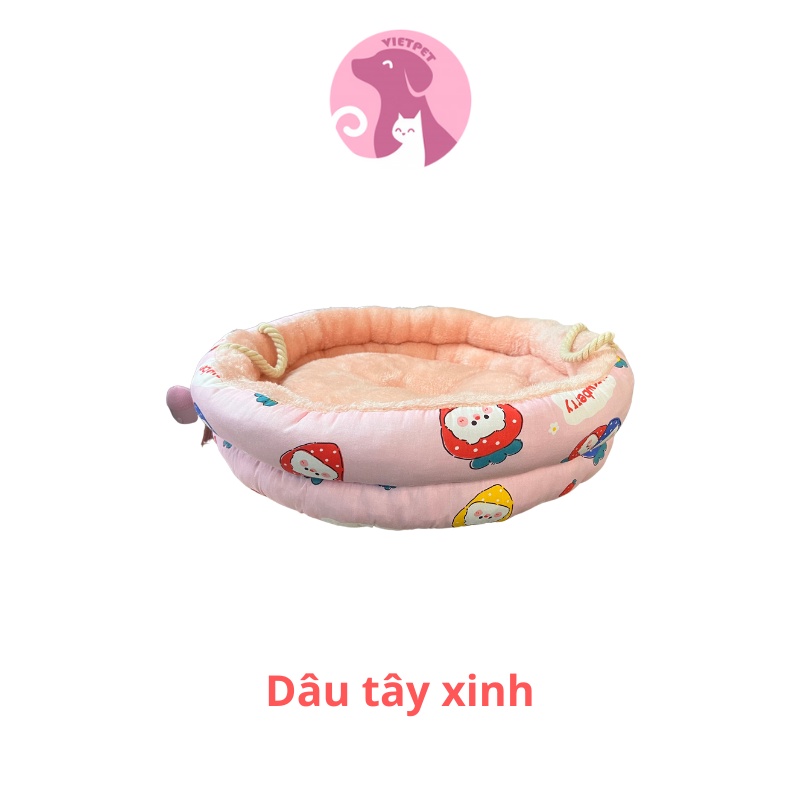 Đệm cho chó mèo 2 tầng lót lông cừu cao cấp - Nệm tròn cho thú cưng phù hợp với mọi thời tiết