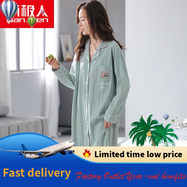 Đầm Ngủ Cotton Tay Dài Thời Trang Xuân Thu Dành Cho Nữ 2021