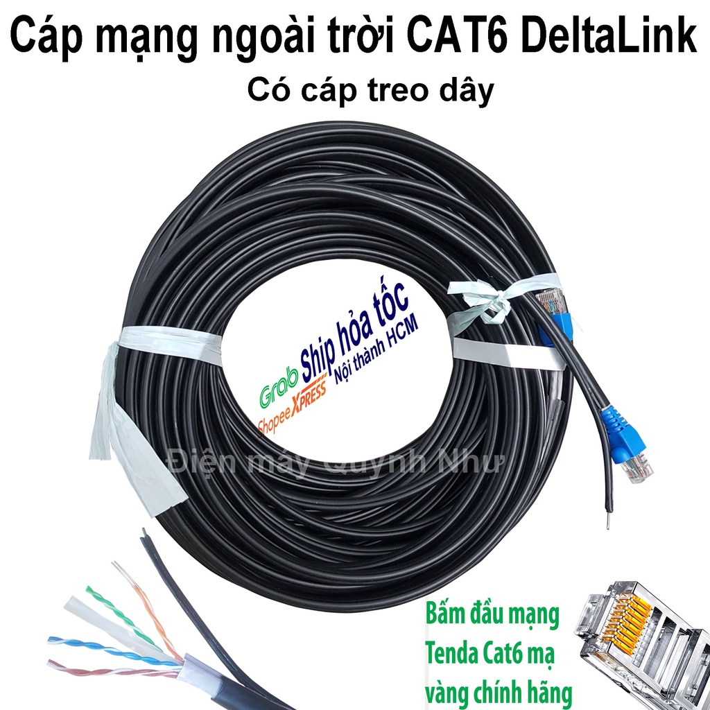 70m/80m Cáp mạng ngoài trời Cat6 DELTALINK bấm sẵn đầu kết nối lõi lớn 23AWG có dây thép gia cường