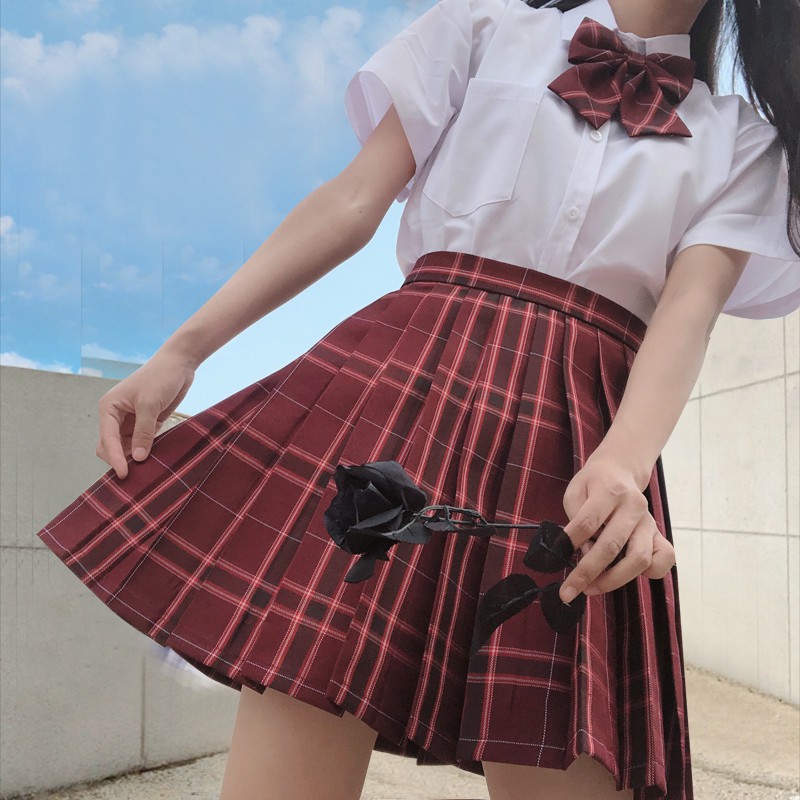 [SẴN SIZE S] Seifuku/ JK/ Set váy đồng phục học sinh: áo sơ mi thêu huy hiệu hoàng gia thắt nơ + chân váy xòe xếp ly