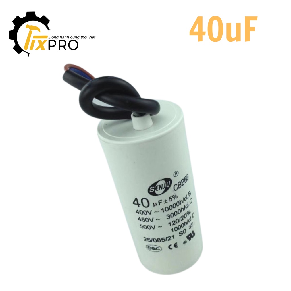 Tụ khởi động 40UF 450V CBB60 SENJU màu trắng loại xịn