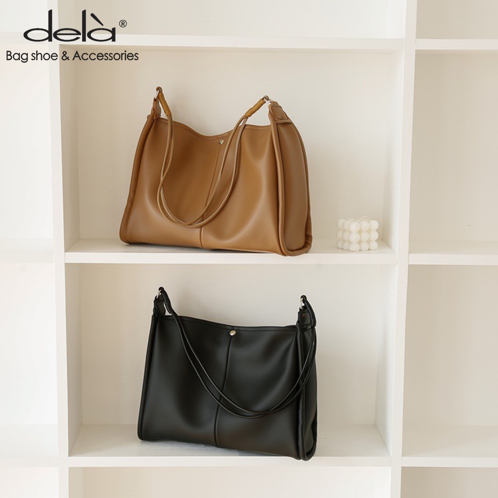 Dela Túi tote Đeo Vai Màu Trơn Sức Chứa Lớn Đơn Giản Thời Trang Nhật Hàn Cho Nữ