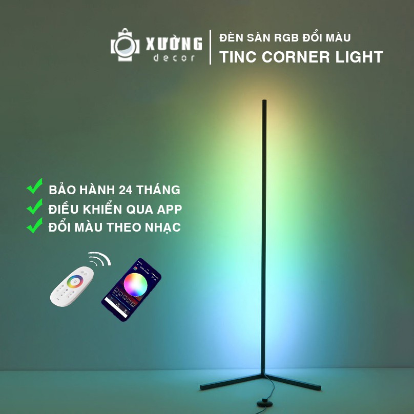 Đèn sàn trang trí,Đèn livestream cảm biến nhạc RGB dùng App Mobile -TINC Corner Light, Đèn led tiktok  , Đèn Góc Tường