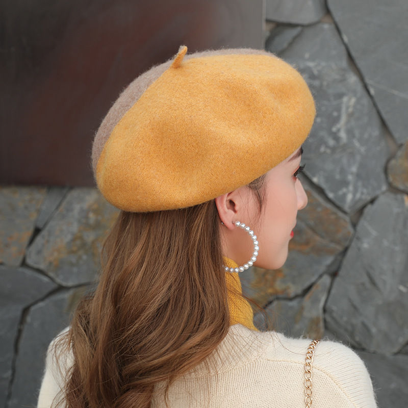 Mũ Nồi Vải Len Thêu Họa Tiết Màu Cà Phê Đỏ Thời Trang 2020 Cho Nữ