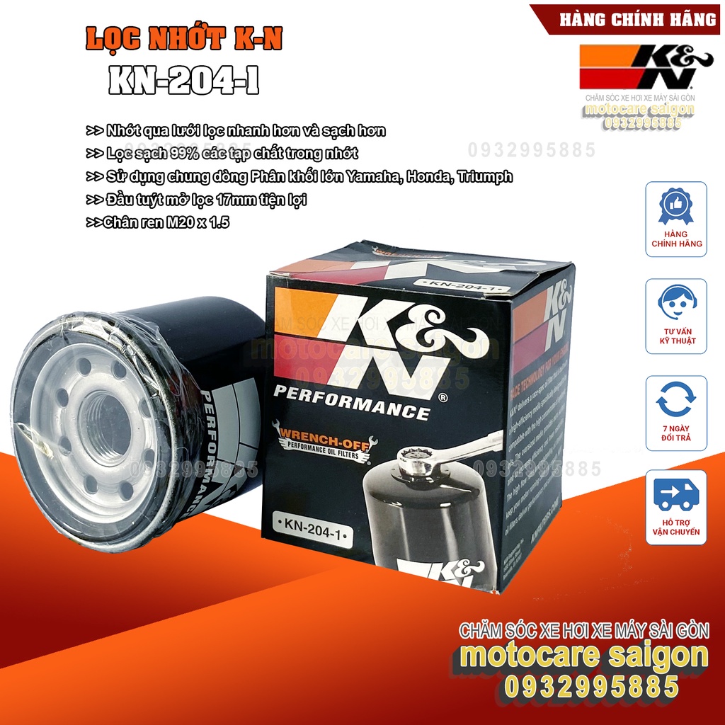 K&N KN-204-1 LỌC NHỚT CAO CẤP XE MOTO