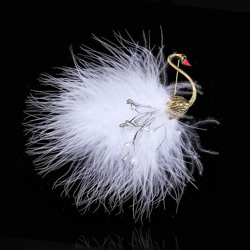 Trâm Cài Áo Hình Thiên Nga Đính Lông Vũ Lấp Lánh