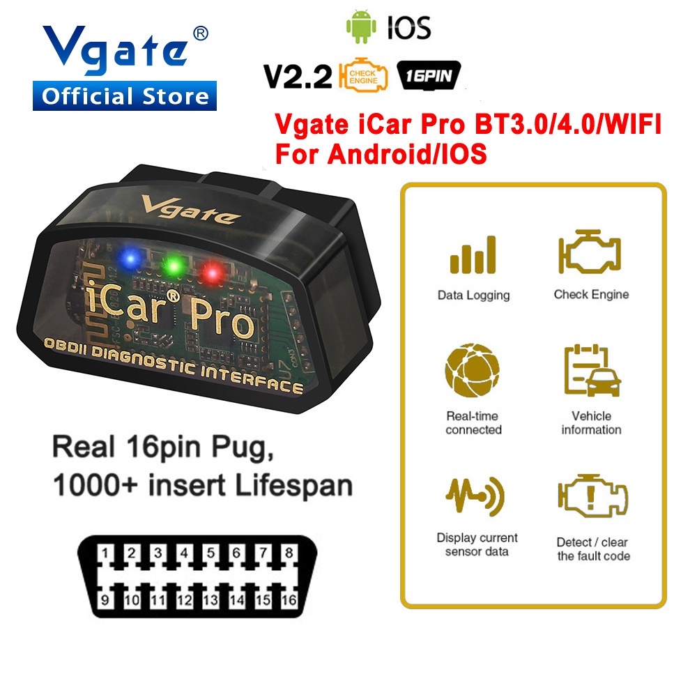 Máy quét Vgate iCar Pro WIFI ELM327 Obd2 ELM tương thích Bluetooth 327 cho Android / IOS OBD Obd2 Cô