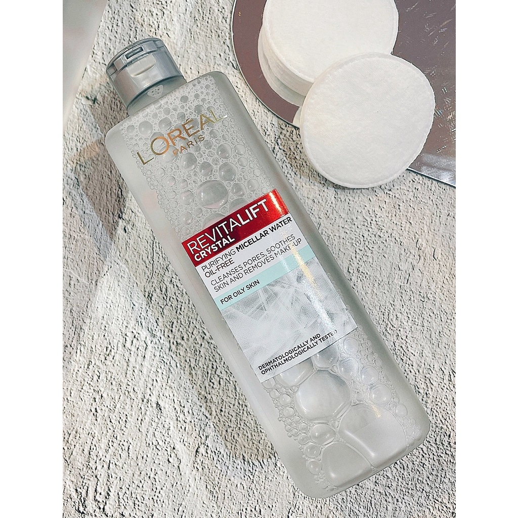 Nước Làm Sạch &amp; Tẩy Trang L'Oréal Paris Dành Cho Da Dầu Revitalift Crystal Purifying Micellar Water (400ml)
