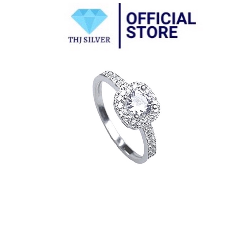Nhẫn nữ vuông đá chủ 6ly sáng đẹp ,Chuẩn bạc ta -THJ SILVER