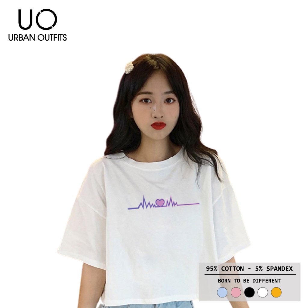 Áo Croptop Nữ Tay Ngắn URBAN OUTFITS In Nhịp Tim Bot CTR03 Form Suông Thun Cotton 4 Chiều Local Brand