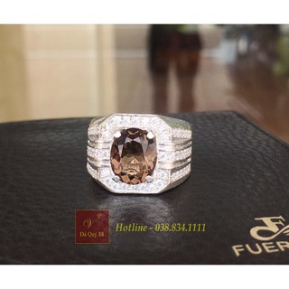 Nhẫn Bạc Gắn Đá Thạch Anh Khói Đen Tự Nhiên Vip
