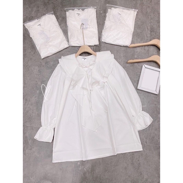 Đầm sơ mi nữ cổ bèo dáng suông Váy dài tay cổ tim đơn giản | BigBuy360 - bigbuy360.vn