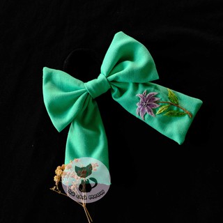 Đồ Cột Tóc Xanh Ngọc - Dây Cột Tóc Thêu Tay - Scrunchies Thắt Nơ