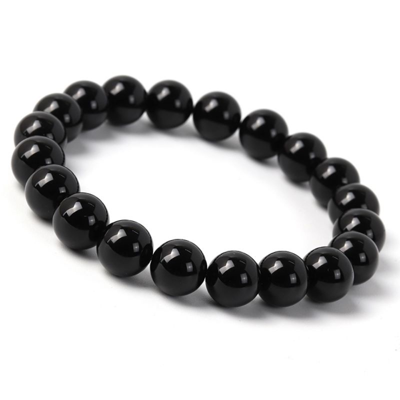 Vòng tay nam nữ chuỗi hạt đá đen 10mm dây co giãn