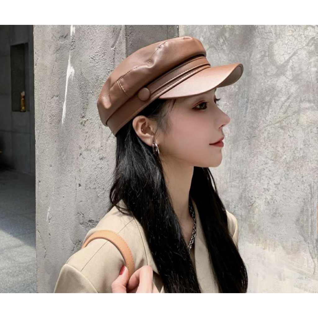 MŨ NỒI BERET HẢI QUÂN BAKER DA PU PHONG CÁCH HÀN QUỐC