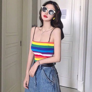Áo thun 2 dây sắc cầu vòng siêu xinh