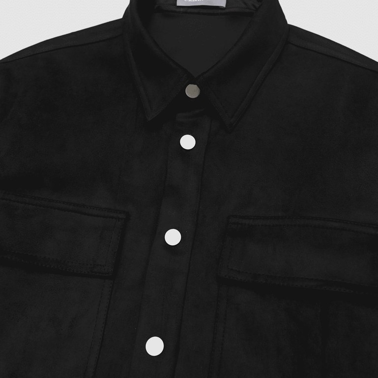 Áo khoác sơ mi da lộn unisex 21ST URBAN Black Stampd Suede Overshirt