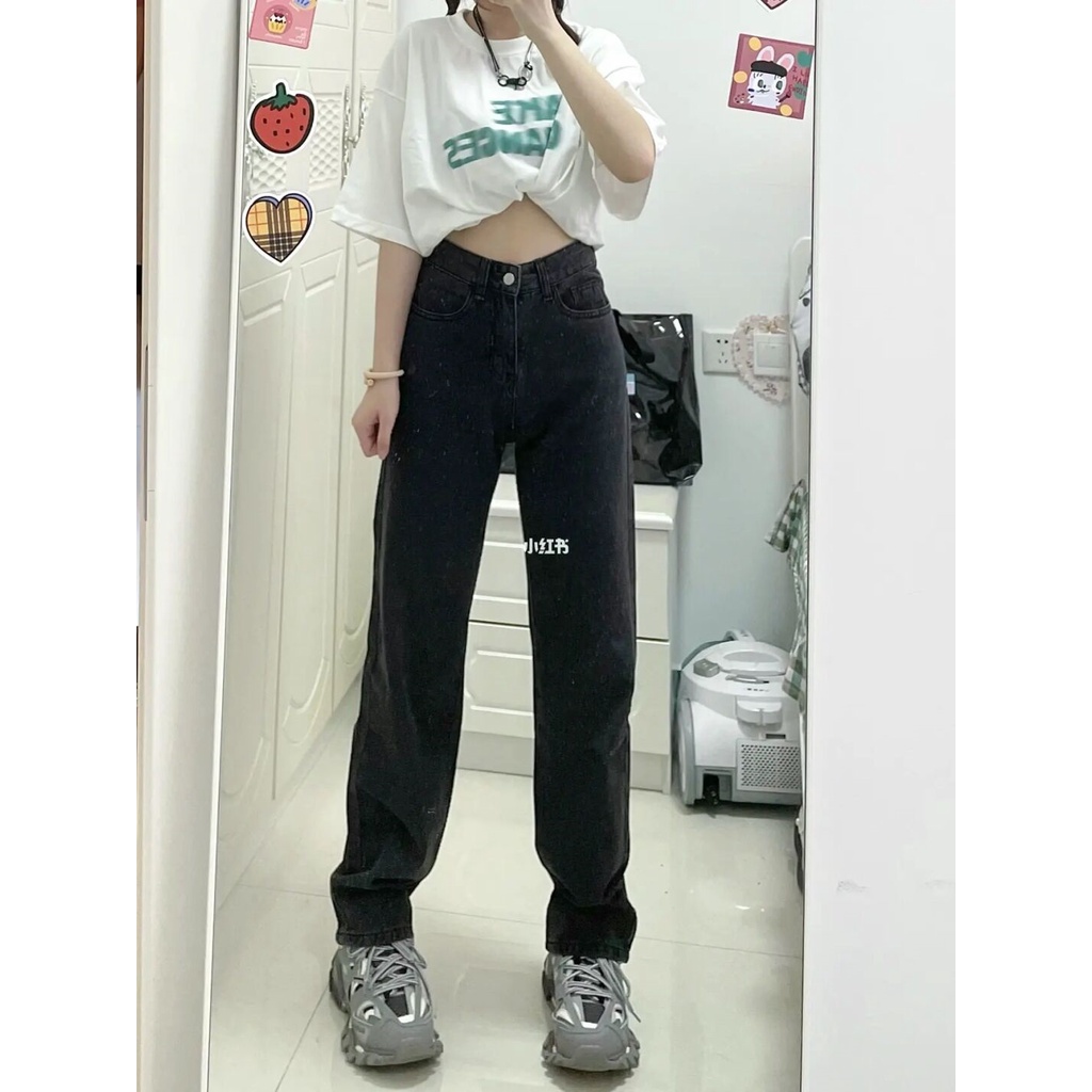 Quần jean nữ ống rộng màu đen phong cách Ulzzang UF02