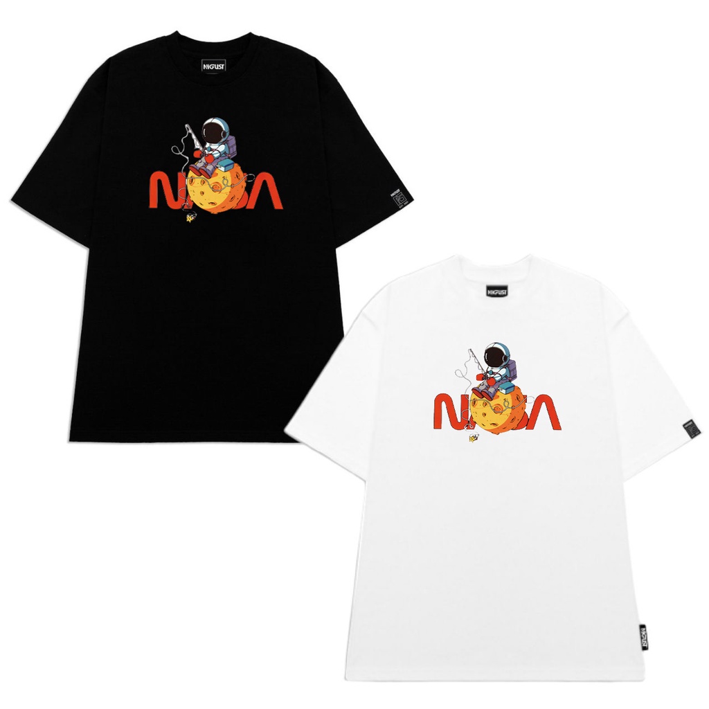Áo local brand chính hãng Nigust full tag , áo phông phi hành gia NASA đôi nam nữ unisex form rộng đen trắng N127