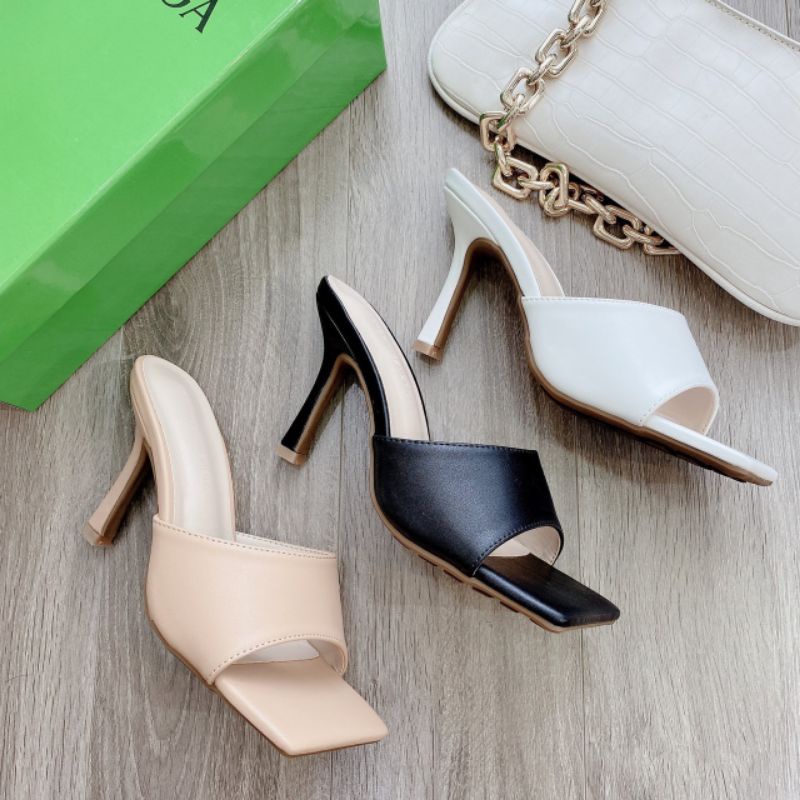 (ẢNH THẬT) Guốc 9p Mũi Vuông Da Mềm Êm Mũi Vuông Fullbox Bill Túi Cao Cấp