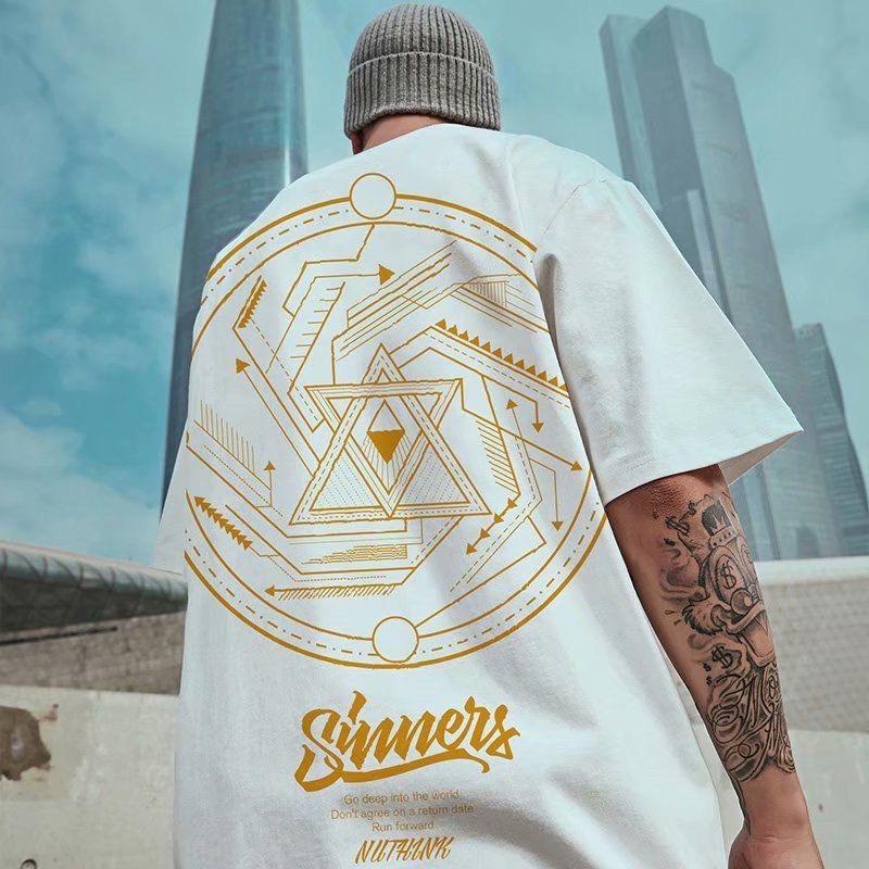 Summer new short sleeve t-shirt men's trend hip hop loose oversize youth crew neck half sleeve