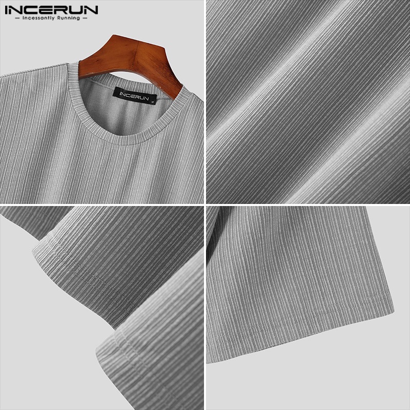 Set quần áo INCERUN gồm áo thun ngắn tay + quần dài lưng co giãn thời trang cho nam