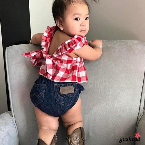 Set áo thun ngắn tay và quần short denim phong cách năng động dễ thương dành cho bé gái