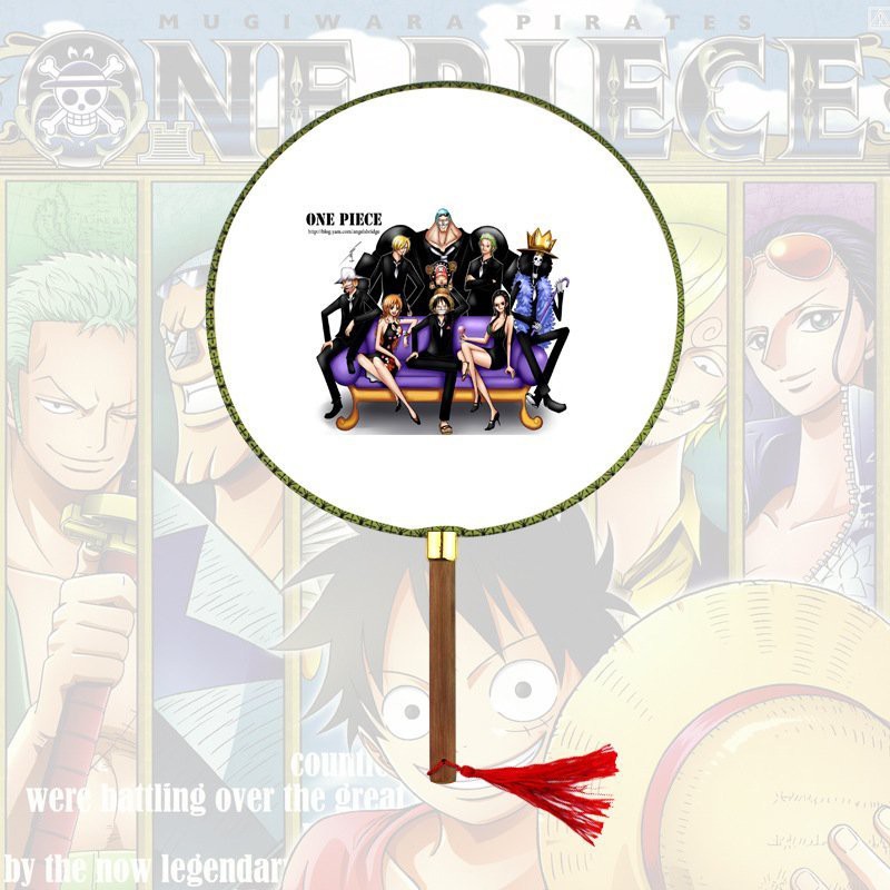 Quạt tròn cổ trang in hình ONE PIECE ĐẢO HẢI TẶC cán gỗ quà tặng độc đáo xinh xắn chibi anime