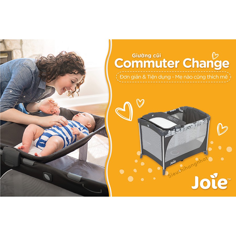 Giường cũi trẻ em Joie Commuter Change Logan cho trẻ sơ sinh, kết cấu vững chắc, đệm lót êm ái giúp bé ngủ ngon