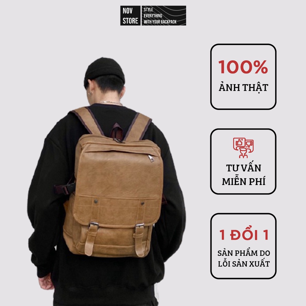 Balo da nâu kiểu dáng vintage, có sẵn 2 màu Đen và Nâu, chống thấm nước - VINTAGE BACKPACK, novstore