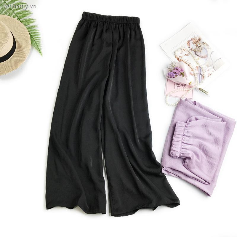 ☫✌cupro wide-leg pants women s summer straight 2019 new loose casual thin drape ice silk trousers