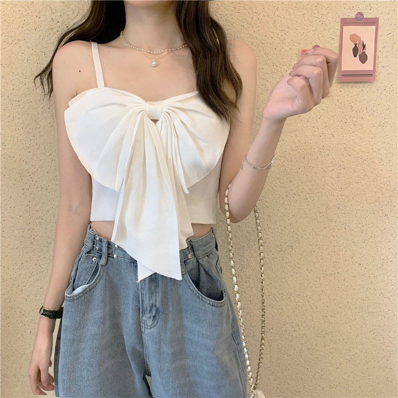 Áo Hai Dây Dáng Ngắn Thắt Nơ Phong Cách Hàn Quốc Thời Trang Mùa Hè Hàng Mới Dành Cho Bạn Nữ
