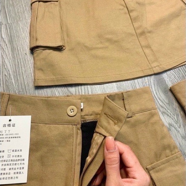 Chân váy kaki cạp cao chữ A túi hộp, chân váy ngắn, mã CV02, màu nâu