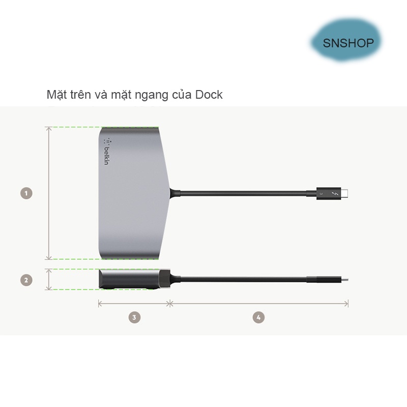 Dock Belkin Thunderbolt 3 Mini - Xuất Hai Màn 4k 60Hz Cho Laptop Widow  Có Cổng Thuderbolt 3