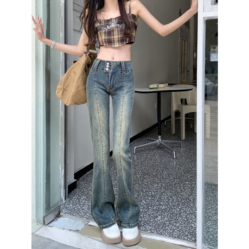 Quần Jean Nữ Ống Loe Lưng Cao Thời Trang Hàn Quốc