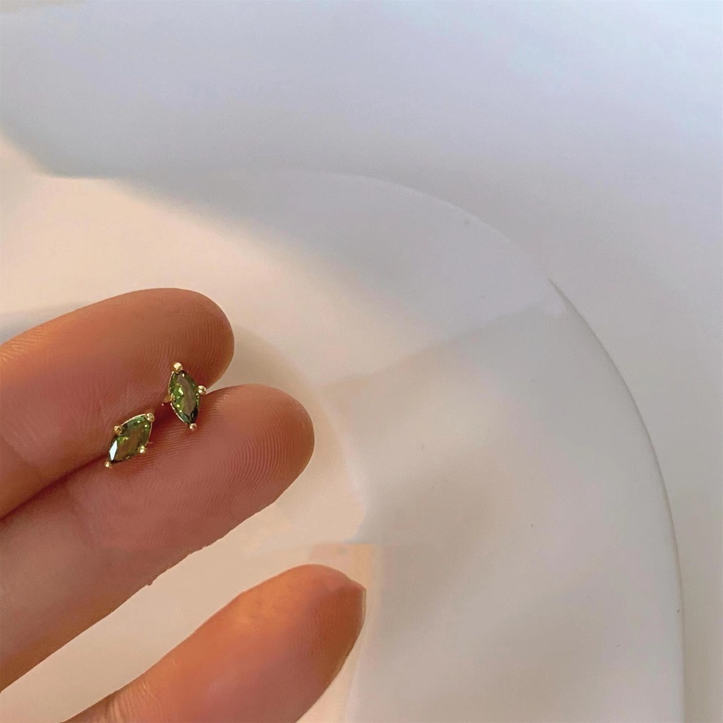 Qingzhi Khuyên Tai Bạc 925 Cao Cấp Đính Đá Zircon Xanh Lá Cây Sang Trọng