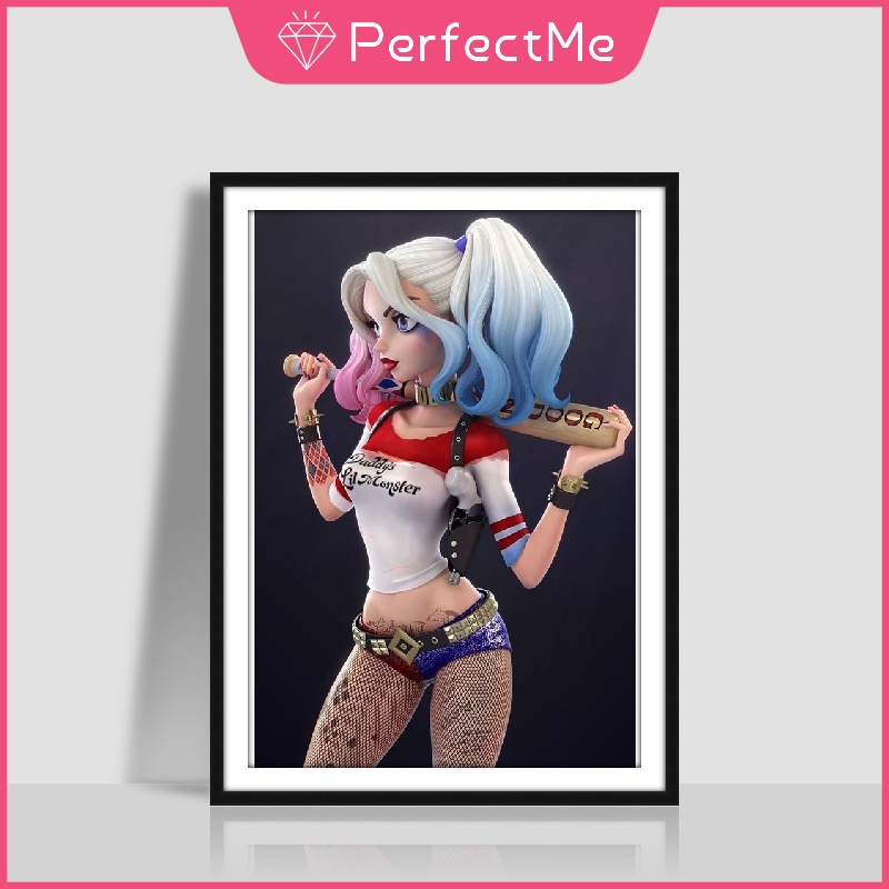 Bộ tranh đính đá 5D tự làm hình cô gái Harley quinn kích thước 30x40cm