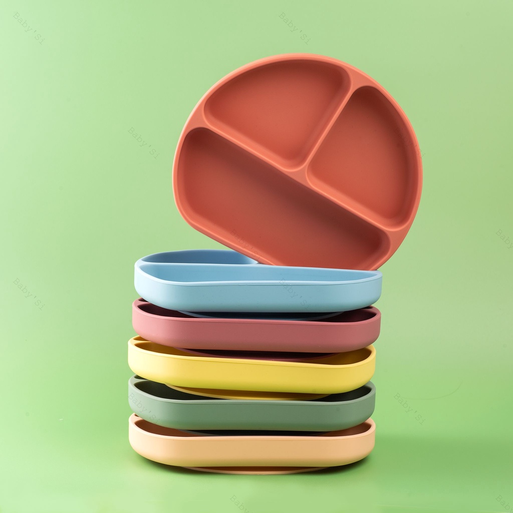 Khay Silicon 3 ngăn có đế hít chân không chống đổ tone màu pastel phong cách Hàn Quốc