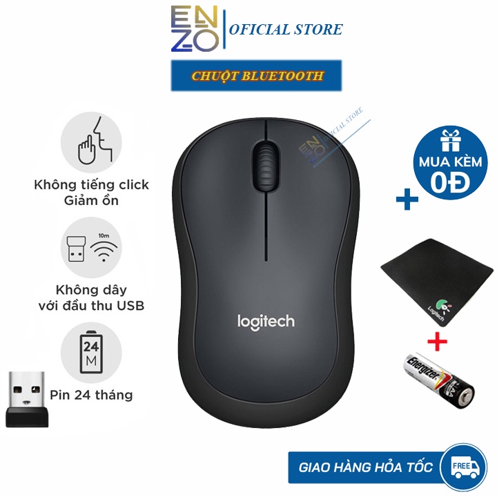 Chuột không dây không tiếng ồn cao cấp Logitech nhỏ gọn, độ nhạy cao,Tặng kèm Pin. Pin lên tới 24 tháng BH 1 năm Enzopro