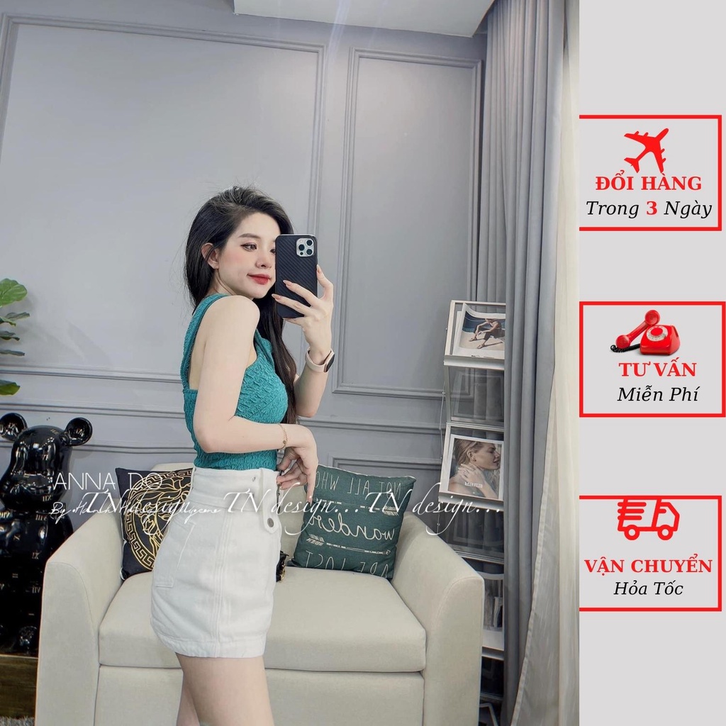 Áo 2 dây nữ xốp nhăn cổ yếm đan chéo ôm body phong cách sexy ulzzang Hàn Quốc