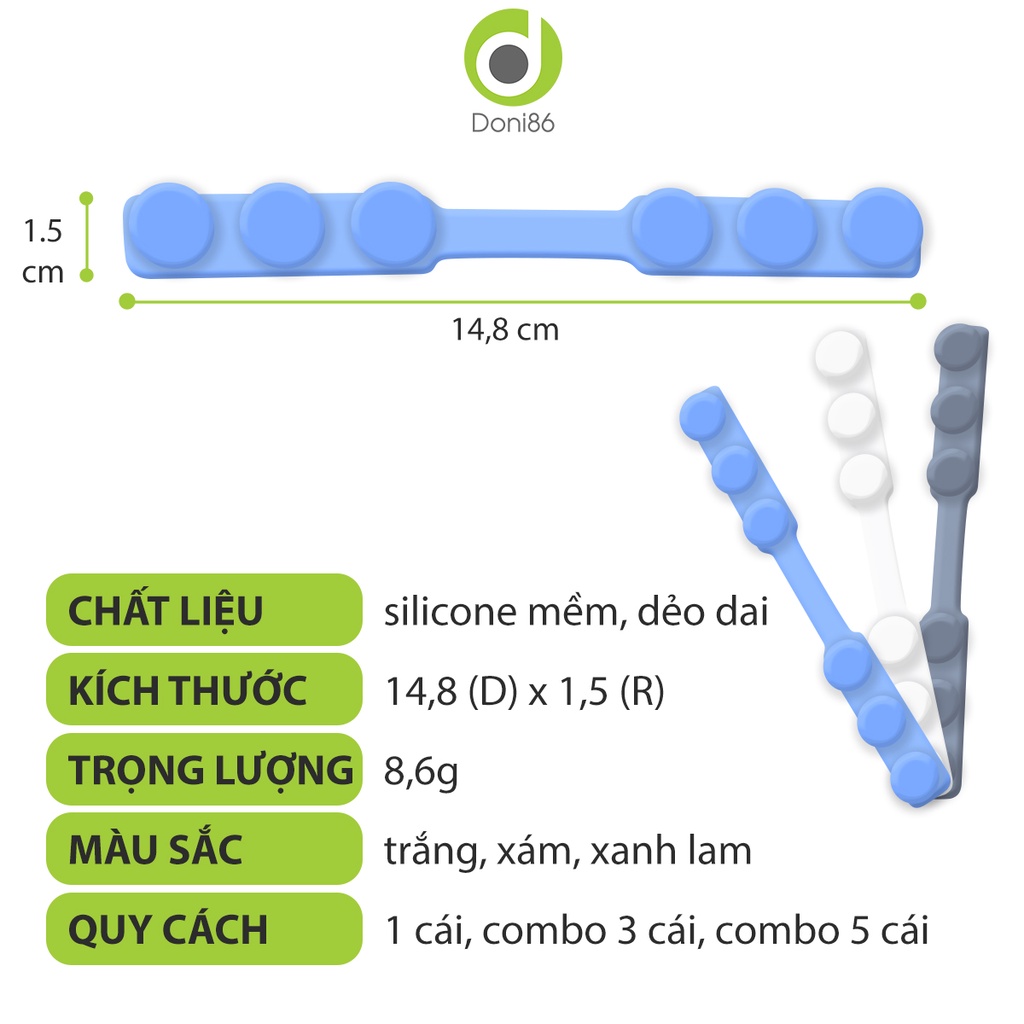 Dây đeo khẩu trang silicone chống đau vành tai 6 nút điều chỉnh, thoải mái khi đeo khẩu trang cả ngày - Doni - DOPK201