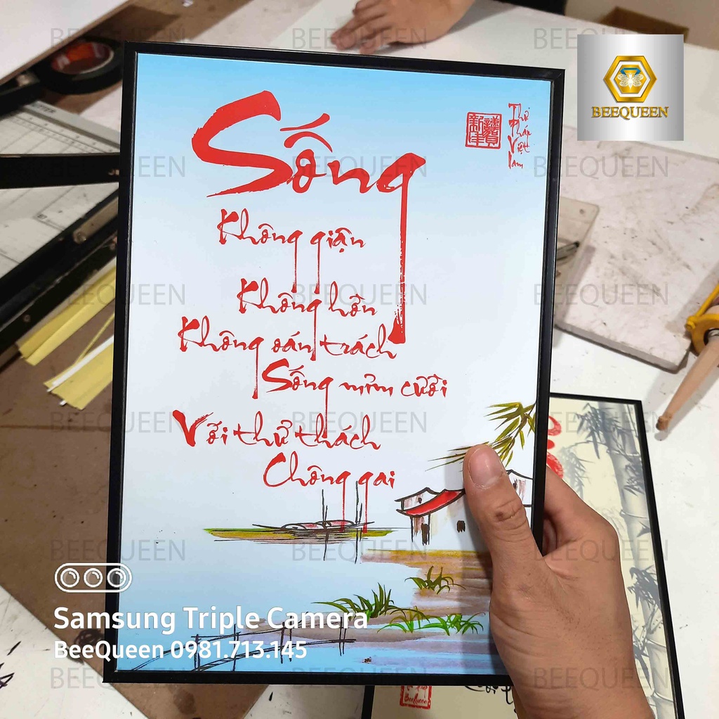 Tranh Thư Pháp Khung Nổi Chữ &quot;Từ Bi&quot; Tuyệt Đẹp - Tranh Thư Pháp Treo Tường