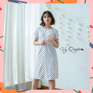 Váy Chấm Bi Xoắn Eo Xẻ Cao Chất Thái Chéo