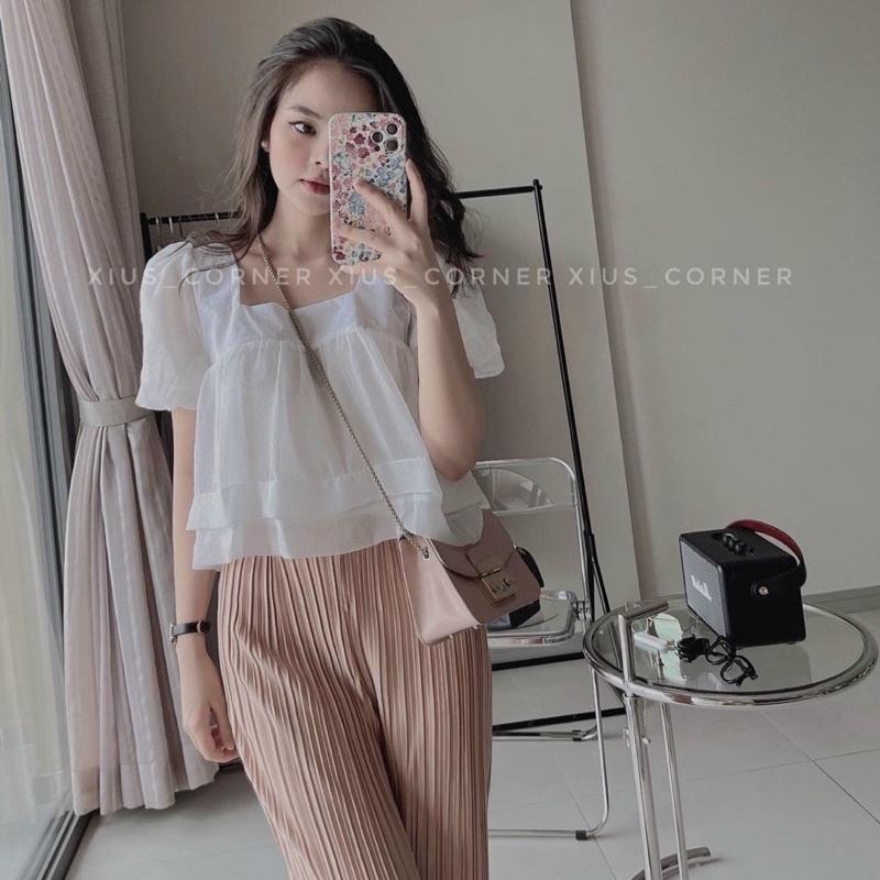 Sét Áo Doll Trắng Mix Quần Suông Dập Ly🦋FREESHIP🦋