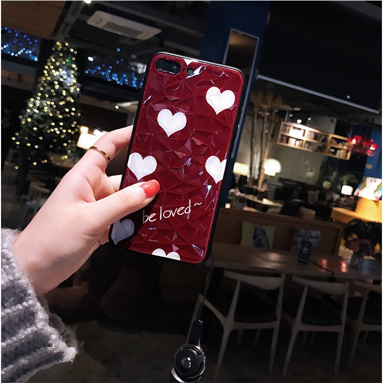 Ốp lưng iphone 6/6s, 6/6s plus vân kim cương hình trái tim